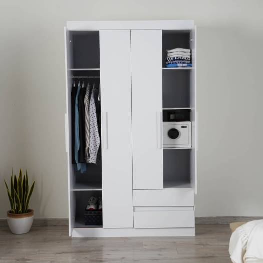 Buy ENSTATITE 4 DOOR WARDROBE WITH 2 DRAWERS-WHITE Online